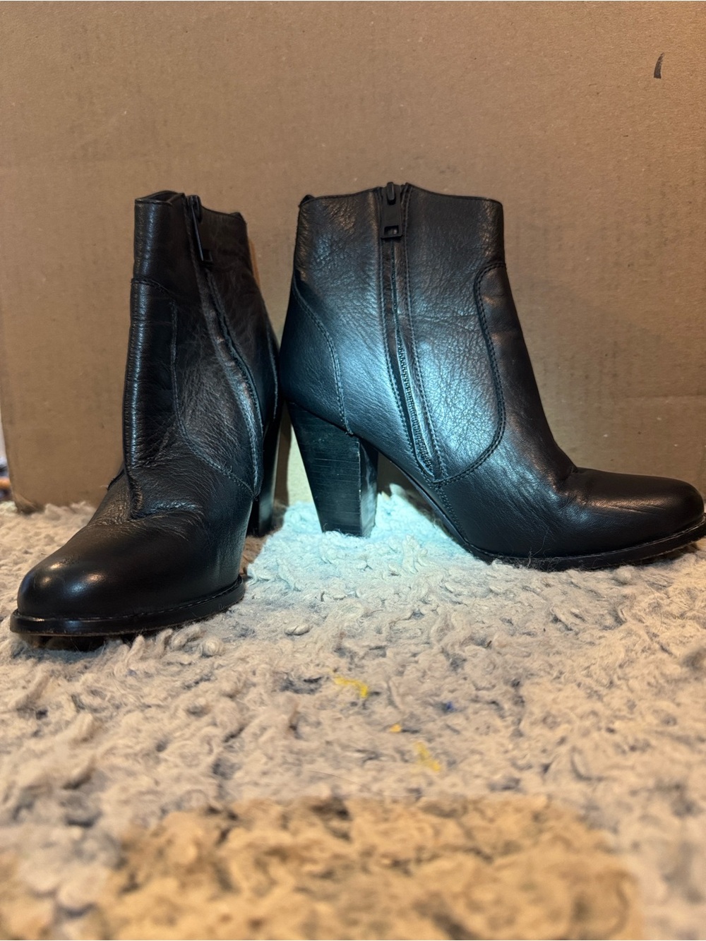 Joie Black Leather Stacked Heel Ankle Booties